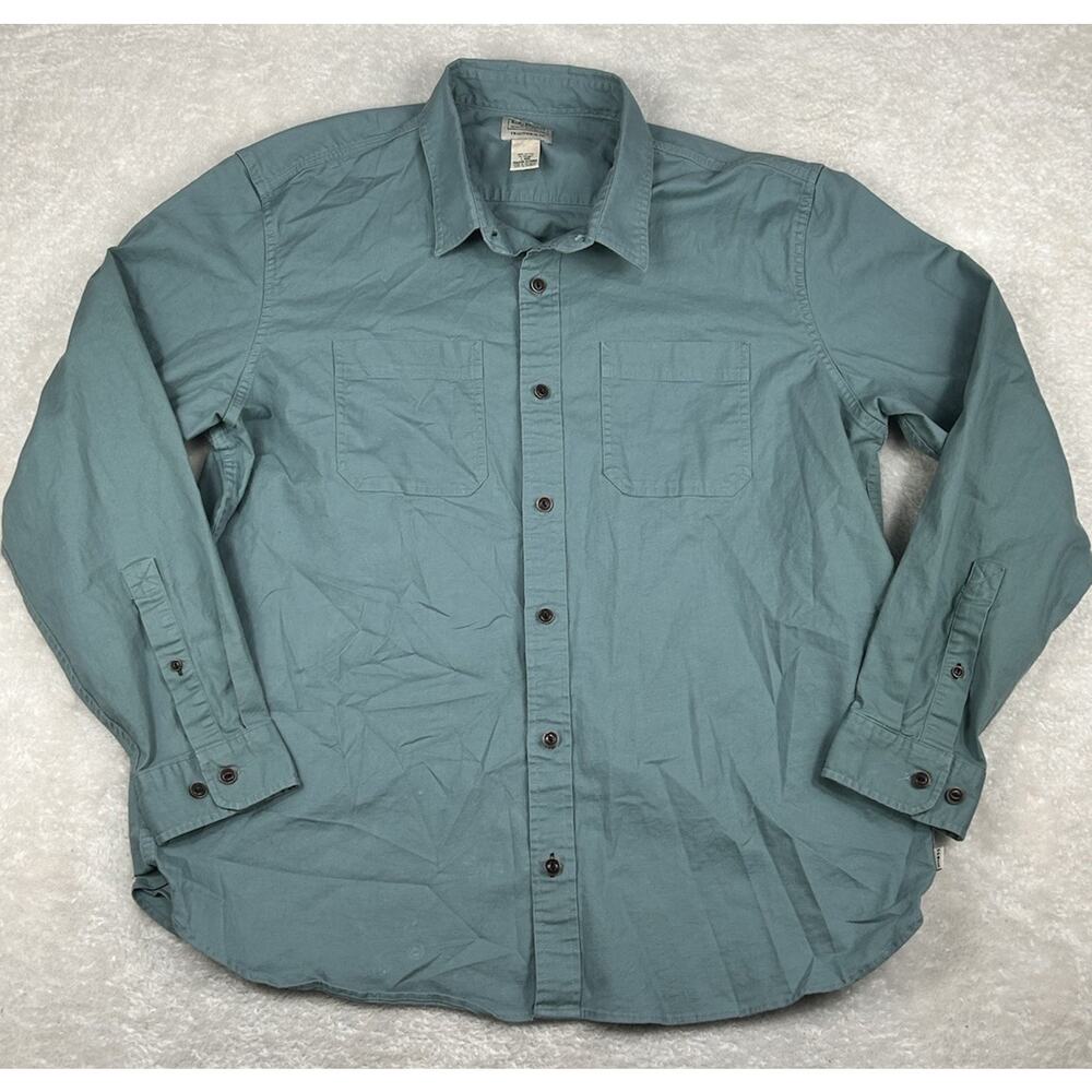 LL Bean Shirt Mens Sz L Green Traditional Fit Twill Long Sleeve Button up